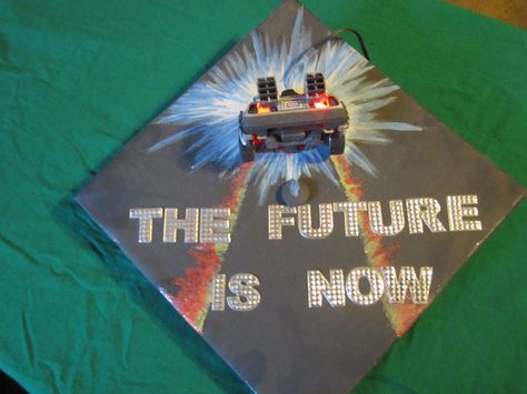 Back to the Future graduation cap. #GraduationCap #BackToTheFuture #NerdyGrad Back To The Future Graduation Cap, Nerdy Graduation Cap, Movie Graduation Cap, Grad Hats, Senior Year Things, High School Graduation Cap, Grad Hat, Grad Cap Designs, Diy Graduation Cap