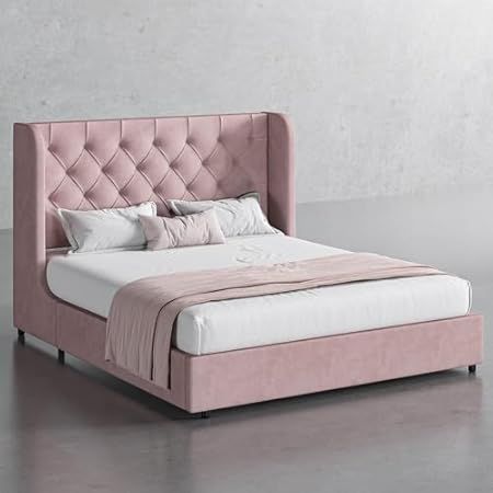 Check out this list Pink Bedroom Home Decor Ideas from RW Everyday Essentials Bed Frame Pink, White Queen Bed Frame, Bed Frame Modern, Full Size Upholstered Bed, Apartment Finds, Upholstered Full Bed, Velvet Bed Frame, Frame Pink, Tufted Design