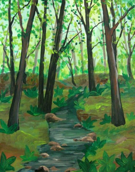 How To Paint A Forest In Acrylic Paint Jungle Drawing Forests, Trees Landscape Drawing, Forest Background Drawing Easy, Forest Trail Drawing, Forest Drawings Simple, How To Draw A Forest Easy, How To Draw Forest Trees, Simple Forest Background Drawing, Watercolor Forest Background