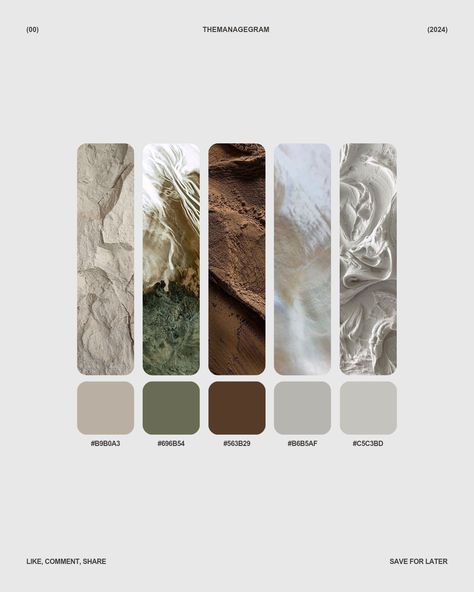 Neutral Texture Mood-Board Color Palette Presentation Mood Board, Color Palette Instagram Post, Instagram Posts Color Palette, Cmf Design Moodboard, Social Media Color Schemes, Mood Board Design Graphics, Moodboard Design Graphic, Physical Mood Board, Texture Moodboard