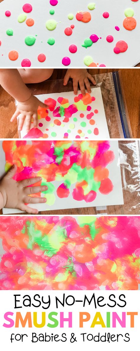 This easy toddler craft turns out so pretty! Smush painting is a great sensory process art project for any age, but the no-mess factor makes it perfect for babies & toddlers! Good for ages 12 months, 18 months, 2 year olds and up! Painting For Toddlers, Easy Toddler Crafts, Toddler Painting, Aktiviti Kanak-kanak, Easy Toddler Activities, Art Activities For Toddlers, Baby Sensory Play, Toddler Art Projects, Paper Greeting