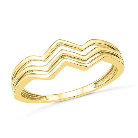 Three Row Chevron Ring in 10K Gold Zig Zag Ring, Row Fashion, Gold Rings Simple, 1st Anniversary Gifts, Chevron Ring, Peoples Jewellers, Ring Style, Fashion Ring, Side By Side