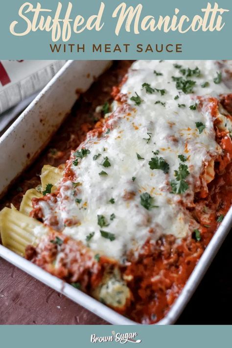 Looking for a delicious and hearty meal to warm up with on these cold winter nights? Look no further than our stuffed manicotti with meat sauce! Made with tender pasta tubes stuffed with a savory blend of cheese and spices, smothered in a rich and flavorful meat sauce, and topped with gooey melted mozzarella cheese. It's a comforting classic that the whole family will love. Try it tonight! #stuffedmanicotti #meatsauce #dinnerideas