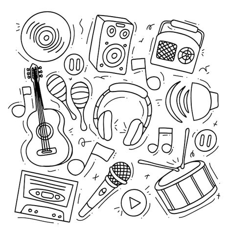 Music Sketches Creative Easy, Doodles Related To Music, Concert Drawing Easy, Music Easy Drawings, Music Related Drawings Easy, Music Graphic Design Illustration, How To Draw Music, Music Sketches Easy, Music Doodles Simple