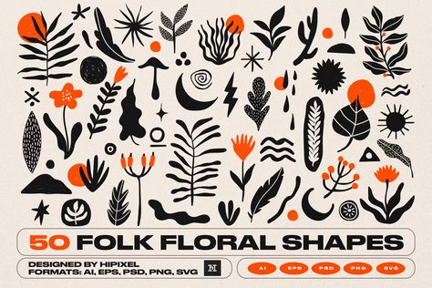 50 Folk Floral Shapes, Objects ft. bohemian & magic - Envato Elements Lino Design, Bohemian Logo, Logo Desing, Folk Floral, Texture Graphic Design, Tactile Texture, Graphic Design Elements, Creative Typography, Graphic Design Trends