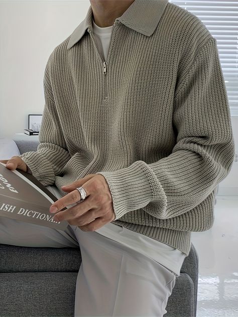 Outfit Semi Formal, Soft Boy Aesthetic, Knitted Shirt, Classy Outfits Men, Soft Boy, Italy Outfits, Guys Clothing Styles, Striped Polo Shirt, Collar Sweater