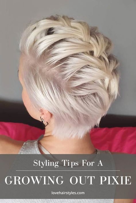 Short Hairstyles While Growing Hair Out, Ways To Style Short Hair While Growing It Out, Growing Out Pixie With Undercut, Styling Extra Short Hair, Growing Our A Pixie Hairstyles, Grow Pixie Into Bob, Growing Out A Fade Haircut Women, Updo Pixie Hair, Growing Out Undercut Hairstyles Tips