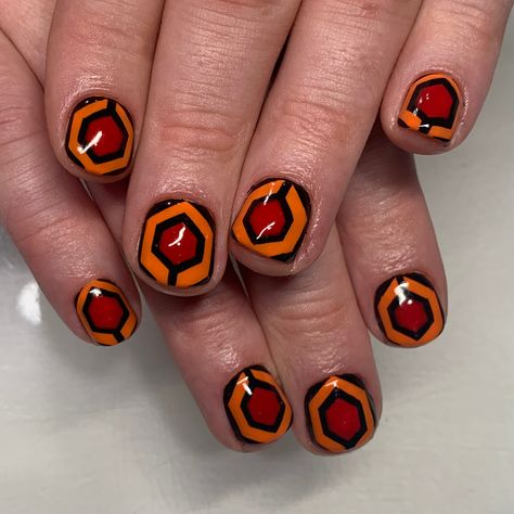 The Shining horror spooky halloween nail art The Shining Nail Art, Horror Movie Nail Art, The Shining Nails, Rocky Horror Nails, Halloween Movie Nails, Horror Nail Art, Horror Movie Nails, Shining Nails, Movie Nails