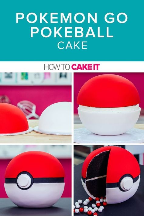 Pokemon Go Cakes, Pokeball Cake, Pokemon Themed Party, Pokemon Birthday Cake, How To Cake, Lucario Pokemon, Ball Cake, Pokemon Ball, Pokemon Cake