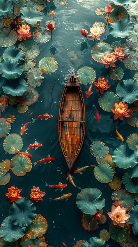 #LotusPond #Boat #DrizzlingRain #ChinesePaintingStyle #FantasyArt #UltraRealistic #4k Aerial Perspective Art, Lotus In Pond, Flowy Art, Lotus Pond Painting, Chinese Painting Style, Fantasy Art Style, Boat Painting Acrylic, Abstract Fish Painting, Drizzling Rain