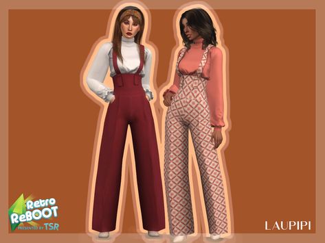 laupipi's Retro ReBOOT Jumpsuit - R4 Sims 4 Cc 70s Clothes, Sims 4 Cc Outfits Sets, Sims 4 Cc Cottagecore Clothes, Sims 4 Cottagecore Cc, Sims 4 Decades Challenge, 70s Clothes, Clothes Cc, Sims Clothes, Cottagecore Clothes