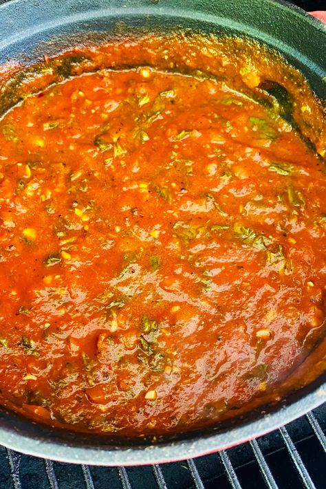 pasta sauce on the smoker Smoked Pasta Sauce, Smoked Spaghetti Sauce, Smoked Spaghetti, Smoked Pasta, Italian Spaghetti Sauce, Easy Smoker Recipes, On The Smoker, Pasta Marinara, Traeger Grill Recipes