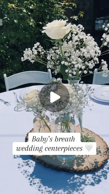 Soon To Be Wed on Instagram: "Even I was surprised by the beauty of the simplicity in using all baby’s breath with just a single white rose bloom. 🤍 #weddingplanning #weddingplanner #weddingtips" Baby’s Breath Centerpiece Diy, Babies Breath Centerpiece, Single White Rose, White Rose Centerpieces, Bud Vases Wedding, Simple Wedding Bouquets, 2 Daughters, Rose Centerpieces, Baby Breath