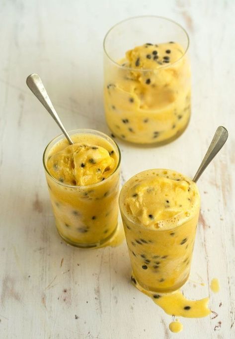 Passionfruit Sorbet | Community Post: 25 Sorbet Recipes That Will Make You Want To Give Up Ice Cream Fruit Sorbet Recipe, Passion Fruit Sorbet, Passionfruit Recipes, Sorbet Ice Cream, Fruit Sorbet, Fit Recipes, Fresh Fruit Recipes, Dessert Aux Fruits, Sorbet Recipes