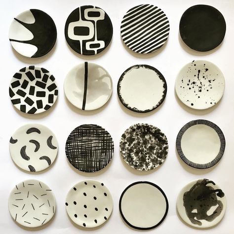 kylie gusset 𐃭 𐃢 𐃡 no Instagram: “Noticing 1/3: Black and white . #Repost @urban_pottery ・・・ Keeping it monochrome today 🖤 _______________________________ . #ceramicplates …” Monochrome Ceramics, Black And White Plates, Pottery Painting Designs, Clay Crafts Air Dry, White Pottery, Clay Art Projects, Ceramics Ideas Pottery, Pottery Designs, Plate Design