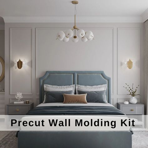 Wall Molding Bedroom Kit Wainscoting Ready Cut Set Wall - Etsy Wall Molding Bedroom, Molding Bedroom, Wainscoting Kits, Accent Wall Panels, Wall Molding Design, White Wall Paneling, Wall Moulding, Wainscoting Panels, Diy Accent Wall