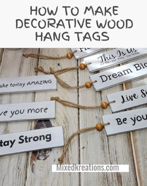 Wood Tags Diy, Black Chalk Paint, Wood Tags, White Chalk Paint, Wooden Tags, Decorative Wood, Diy Tags, White Chalk, Ink Stamps