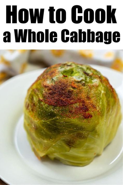 How to cook a whole cabbage in an Instant Pot or your oven is here! Steamed and then crisped a bit, buttered and served as a side dish. #wholecabbage #instantpotcabbage #dutchovencabbage Ground Beef In Crockpot, Dutch Oven Corned Beef, How To Cook Cabbage, Cook Cabbage, Easy Cabbage Recipes, Cabbage Plant, Easy Pressure Cooker Recipes, Baked Cabbage, Steamed Cabbage