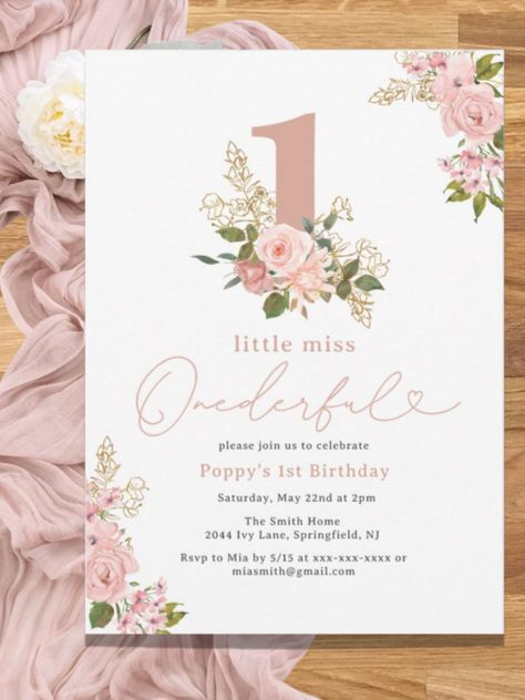 Pink Floral Little Miss Onederful 1st Birthday Invitation #birthday #happybirthday #birthdaycards #birthdayparty #firstbirthday #turningone #floral #onederful Little Miss Onederful, Miss Onederful, Onederful Birthday, 1st Birthday Invitation, 1st Birthday Invitations, Little Miss, Weeding, Birthday Theme, Invitation Zazzle