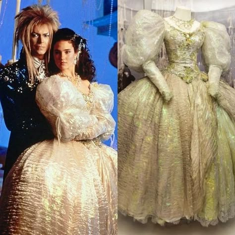 Ella🇫🇮 on Instagram: "Labyrinth (1986) One of the most iconic movies from the 1980's is Labyrinth (1986) and it has one of the most iconic movie costumes in it, the beautiful and big white ball gown worn by Jennifer Connelly as Sarah Williams. The movie is directed by Jim Henson and it also starrs David Bowie. This show-stopping gown and the other costumes in the film were created by costume designers Ellis Flyte and Brian Froud. The Labyrinth Ball Ensembles were on display at Museum of Pop Cu Sara Labyrinth Dress, The Labrynth Costumes, Labyrinth Ball Gown, Labyrinth Dress Masquerade Ball, Worm From Labyrinth Costume, Labrynth Sarah Dress, Fantasy Movie Costumes, The Labrynth Dress, The Labyrinth Dress