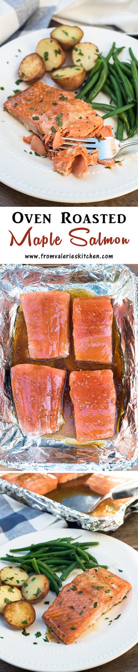 Get this delicious salmon from your freezer to your dinner table in 25 minutes! ~ @alaskaseafood #FrozentoFork #sp http://www.fromvalerieskitchen.com Maple Salmon Recipes, Clean Eating Baking, Oven Salmon, Maple Salmon, Oven Roasted Salmon, Maple Syrup Recipes, Freezer Recipes, Salmon Fillet, Fresh Salmon