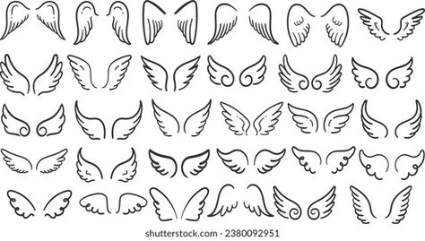 Wings icon black simple set. Sign design elements. Winged line logo, angel or feather bird two wing. Modern minimalistic icons abstract vector Drawing Wings Angel, Angle Wing Reference, Angel's Wing Tattoo, Angel Wing Doodle, Angel Wings Simple Tattoo, Simple Wing Design, Simple Angel Wings Drawing, Small Angel Wings Tattoos, Simple Wing Tattoo Designs