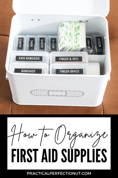 When it comes to first aid, organization is key. If you’re not sure where to start, don’t worry! In this blog post, we will give you some tips on how to organize your supplies as well as a list of essential items that every home should have in case of a medical emergency. It’s important... First Aid Organization, Organizing Hacks Dollar Stores, Medical Supply Organization, First Aid Cabinet, Diy First Aid Kit, Medication Organization, Free Printables Organization, Medical Emergency, Medicine Storage