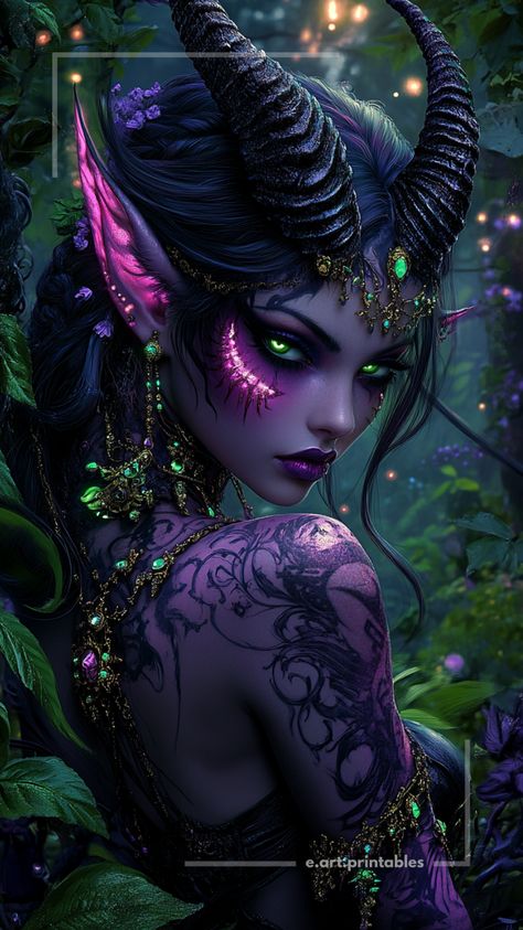 Witch Queen Fantasy Art, Dark Forest Witch Makeup, Gothic Fantasy Art Mystic, Fantasy Creatures Art Humanoid, High Fae Aesthetic, Unseelie Fae Aesthetic, Fae Woman, Dragon Woman, Enchanted Forest Book