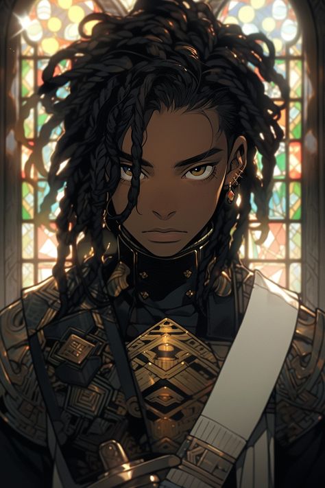 Black Dnd Characters Male, Assassin Character Design Male, Black Man Art Character Design, Dark Skin Character Design Male, Black Guy Oc, Black Dnd Characters, Dark Skin Oc, Black Anime Female, Black Anime Characters Guys