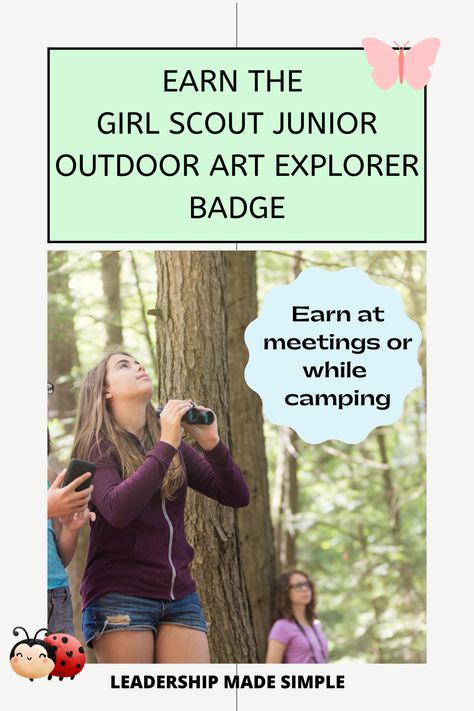 How to Earn the Girl Scout Junior Outdoor Art Explorer Badge Outdoor Art Explorer Junior Badge Ideas, Junior Outdoor Art Explorer Badge, Junior Badges, Junior Girl Scout Badges, Girl Scout Badges, Girl Scout Camping, Weekend Camping, Scout Badges, Girl Scout Juniors