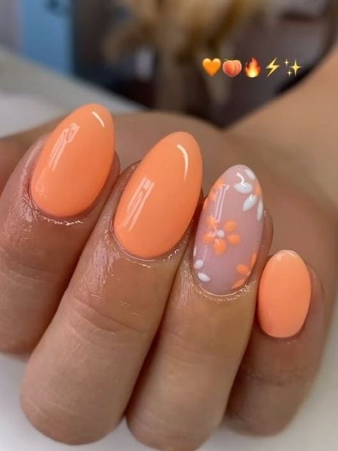 22 Sweet Peach Nail Designs to Brighten Up Your Summer Look | The KA Edit Nail Ideas April, Peach Purple Nails, Light Orange Nails Peach, Pastel Orange Nails Peach, Peach And Yellow Nails, Mail Inspo 2024 Spring, Peachy Nails Designs, Bright Peach Nails, Peach Spring Nails