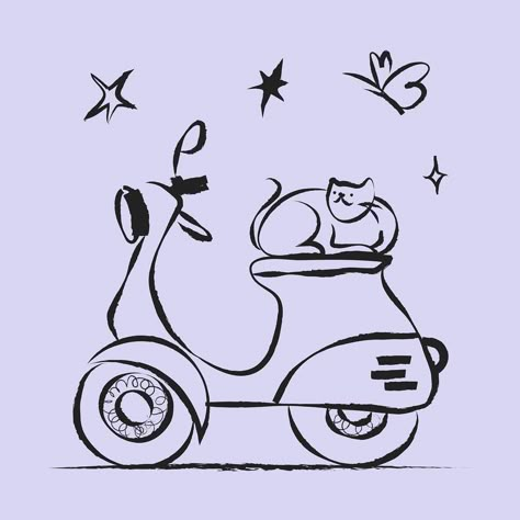 Cute Motorcycle Drawing, Vespa Doodle, Scooter Doodle, Motorcycle Doodle, Scooter Drawing, Doodle Graffiti, Doodle Animation, Fun Art Ideas, Butterfly Animal