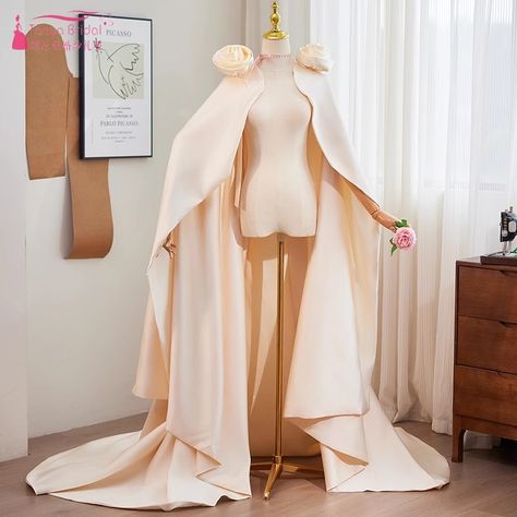 Champagne Satin Long Wedding Cape With Flowers Simple A Line Detachable Train Elegant Bolero Wraps Accessories - AliExpress 320 Elegant Bolero, Flowers Simple, Shoulder Cape, Detachable Train, Wedding Cape, Formal Attire, Cape, Champagne, A Line