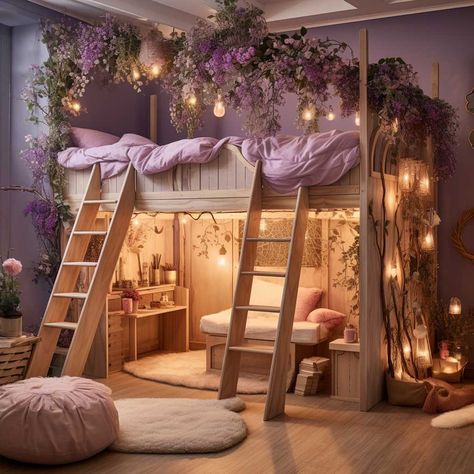 Beautiful Bed Designs, A Loft Bed, Fairy Bedroom, Kids Loft Beds, Kids Bedroom Inspiration, تصميم للمنزل العصري, Bed In Closet Ideas, Bed In Closet, Girl Beds