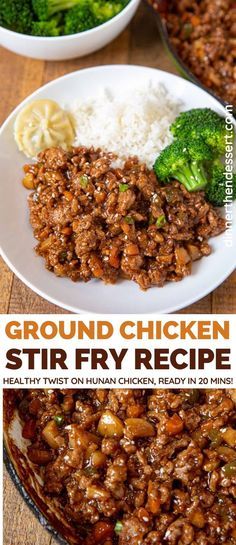 Ground Chicken Stir Fry is a chicken and veggie stir fry in an easy, delicious garlicky sauce, ready in 20 minutes! #dinner #chinesefood #groundchicken #stirfry #chickenstirfry #hunanchicken #dinnerthendessert Ground Chicken Stir Fry, Chicken And Veggie Stir Fry, Ground Chicken Recipes Healthy, Stir Fry Recipes Healthy, Chicken Stir Fry Recipe, Minced Chicken Recipes, Stir Fry Recipes Chicken, Ground Chicken Recipes, Ground Meat Recipes