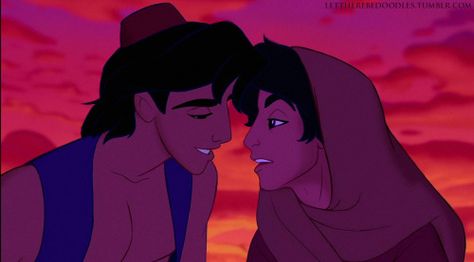 Aladdin with male Jasmine. Posted on Tumblr.com by lettherebedoodles. Disney Genderbend, Aladdin Et Jasmine, Disney Amor, Aladdin 1992, Disney Prince, Animation Disney, Flynn Rider, Aladdin And Jasmine, Film Disney