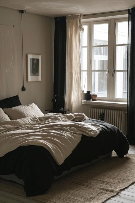 Beige and Black Bedroom Ideas: Chic Decor Tips Black And Oatmeal Bedroom, Ivory And Black Bedroom, Bedroom Black And Beige, Black Bedding Room Ideas, Beige And Black Bedroom Ideas, Tan And Black Bedroom, Black And Cream Bedroom Ideas, Black And Beige Bedroom, Studios Apartment