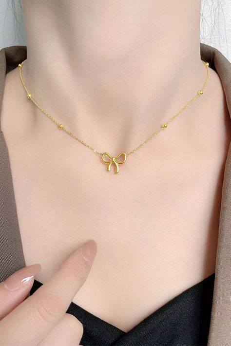 $1.98 Gold Bowknot Pendant Choker Necklace Wholesale Minimalist Necklace Silver, Letter Images, Gold Jewellry, Charm Choker Necklace, Gold Jewelry Sets, Pendant Choker, Butterfly Pendant Necklace, Bow Knot, Gold Choker Necklace