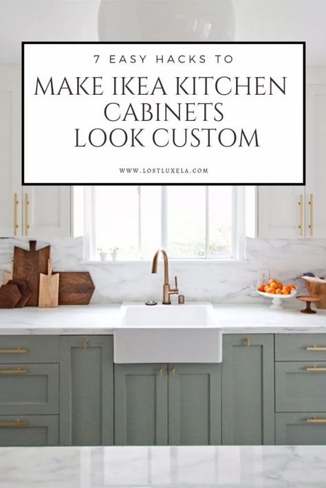 7 Easy Ways to Make Ikea Kitchens Look Custom | Lost Luxe Kitchen Design Dark Wood Floor, Ikea Kitchen Blue Cabinets, Ikea Kitchen Wood Countertops, Ikea Custom Kitchen Cabinets, Ikea Kitchen Cabinets Colors, Ikea Custom Kitchen, Kitchen Remodel Ikea Cabinets, Ikea Kitchen Inspiration Modern, Ikea Kitchen Renovation