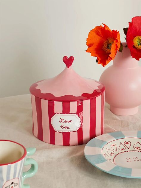 Cute Valentine's Day Decor & Valentines Day Gifts | wallflower Cookies Container, Jar Cookies, Gingham Napkins, Ceramic Storage, Cookie Container, Container Storage, Love Box, Ceramic Boxes, Colorful Ceramics