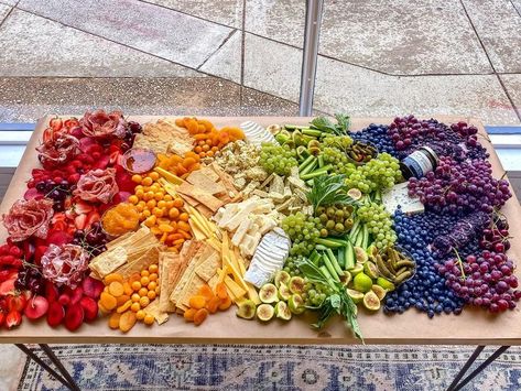 Pride charcuterie board, rainbow cheeseboard, rainbow grazing table, LGBTQ, rainbow food Rainbow Grazing Table, How To Make Large Cardboard Numbers, Rainbow Charcuterie Board, Rainbow Charcuterie, Rainbow Party Food, Platter Board, Bug Party, Secret Sister, Lgbtq Rainbow