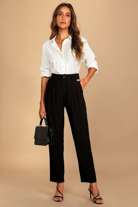 Strictly Business Black High Waisted Trouser Pants Female Lawyer, High Waisted Trouser Pants, Lawyer Outfits, Outfit Elegantes, Business Professional Outfits, Chic Business Casual, Lawyer Outfit, School Dress, Professional Outfits Women