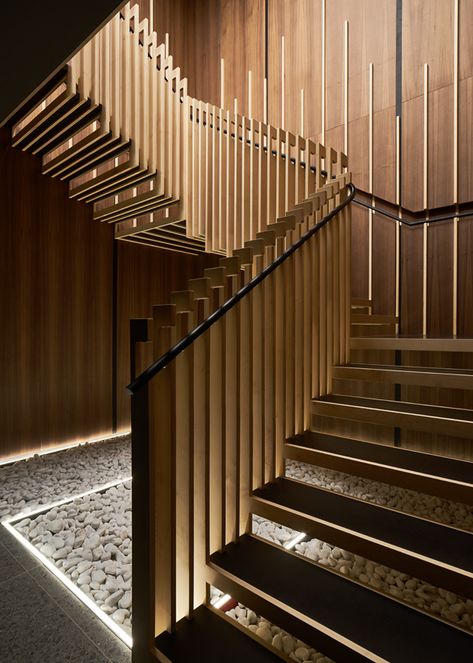 Yen Restaurant in London by Sybarite - Archiscene Stairs Lighting, Staircase Interior Design, Painted Staircases, Restaurant London, Stair Design, Staircase Handrail, Interior Staircase, Escalier Design, Staircase Wall