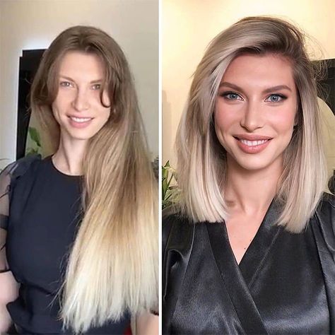 Hair-Transformations-Before-And-After-Oneshot-Hair-Awards-Behindthechair Long To Bob Before And After, Before And After Haircut, Best Hair Stylist, Chic Bob, Edgy Haircuts, Long To Short Hair, Lob Hairstyle, Lob Haircut, Hair Makeover