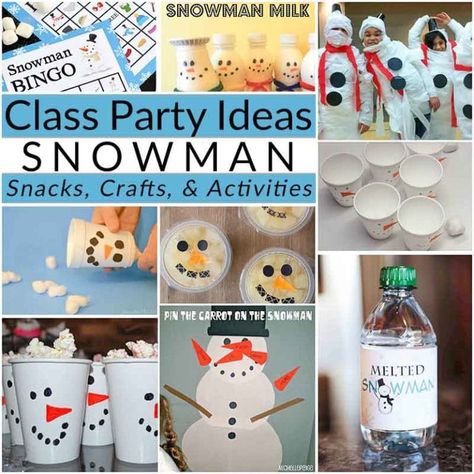 Planning a holiday party for your elementary school student? These class party ideas are perfect for a winter party everyone will love. Snowman Themed Party, 1st Grade Winter Party, Classroom Winter Party, Kindergarten Christmas Party, Class Party Ideas, Winter Party Games, Holiday Party Crafts, Classroom Holiday Party, Classroom Christmas Party