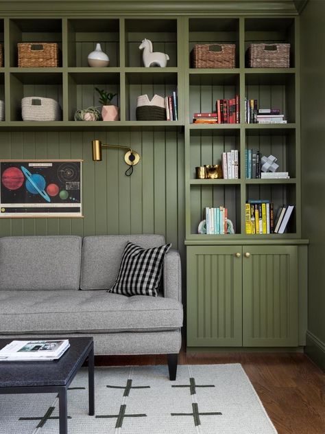 Editors' Favorite Green Paint Colors for Every Room | HGTV Trending Paint Colors, Hgtv Magazine, Green Paint Colors, Bedroom Headboard, A Living Room, Home Library, Home Office Design, Design Planning, Simple House