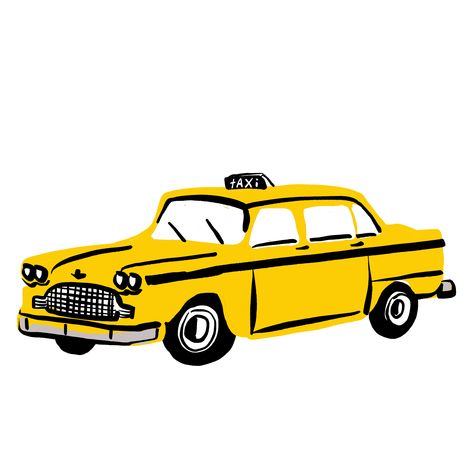 Taxi Drawing, Poem Drawings, Ride Sharing App, New York Drawing, New York Illustration, Yellow Taxi Cab, New York Painting, New York Taxi, Funny Stickman