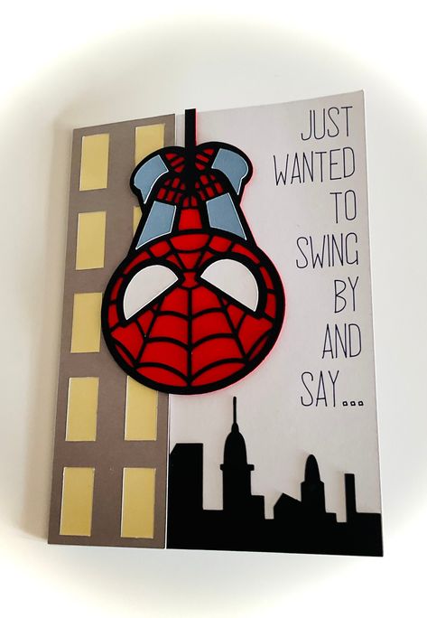 This is a handmade card with handmade envelope  Perfect for a superhero themed birthday or to give to your little superhero Superhero Birthday Cards Handmade, Spiderman Card For Boyfriend, Marvel Birthday Card Ideas, Cards To Make For Your Dads Birthday, Spider Man Birthday Card Ideas, Spiderman Birthday Cards Handmade, Spider Man Birthday Cards Diy, Spiderman Card Ideas, Quick Birthday Cards