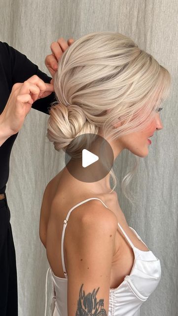 Hair Updo For Halter Dress, Soft Up Do Hair, Top Knot Updo Wedding, Updos For A Wedding, Work Hair Dos, Ponytails For Long Hair, Vintage Updos, Updo Inspiration, Modern Updo