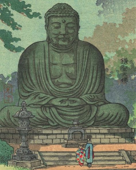 By Tsuchiya Koitsu, The Statue of the Buddha at Kamakura No date found, it was a postcard originally. Check out @jpnstudio2023 for more beautiful Japanese art 🏯🎋 #japan #japaneseart #japaneseculture #buddha Shiro Kasamatsu, Tsuchiya Koitsu, Japanese Statue, Art Japan, Kamakura, The Buddha, Japanese Culture, Japanese Art, Statue